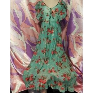 Cecil McBee Maxi Dress Size Small Floral Green Rose Gyaru Y2K Harajuku Kawaii S